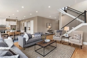 Modern finished basement renovation in Montreal with home theater
